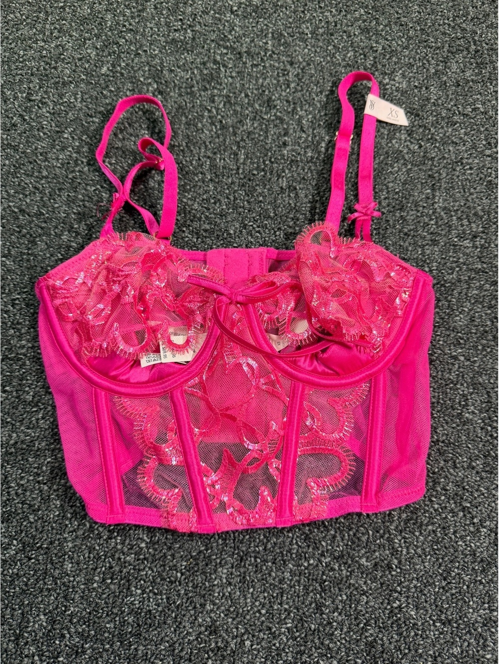 NWT Victoria's Secret Pink Heart Embroidered Lace Bustier Crop Top XS